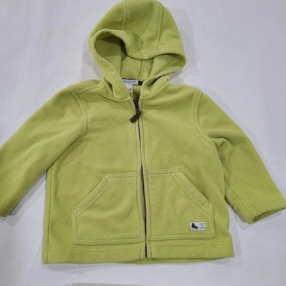 Janie and Jack Size 12m - 24m 2T lime green Fleece sweater hoodie zip sweatshirt